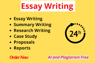 do essay writing, case study, report, article, proposals, research, and summary