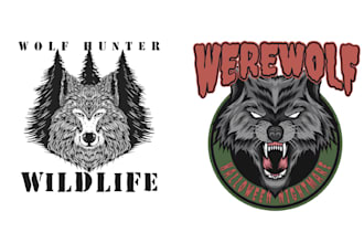 create retro vintage dark art wolf head logo