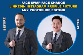 linkedin instagram profile picture, face change, ai headshot, photo edit retouch