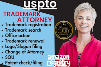 do trademark registration, patent filing, office action, renew for amazon brand