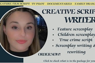 write your film script, screenplay, screenwriting, movie script, children script