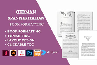 design, format german ebook, spanish, italian book french dutch book formatting