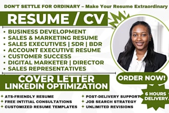 write business development, sales, marketing manager, sdr, bdr, executive resume