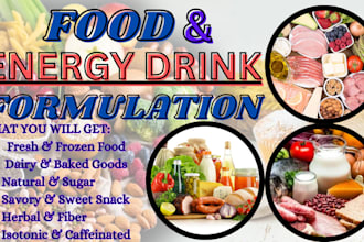 develop food supplement and energy drink formulation, beverages and ingredient