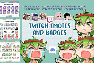 twitch badge, twitch stream furry sub badge, chibi twitch emotes, discord emotes