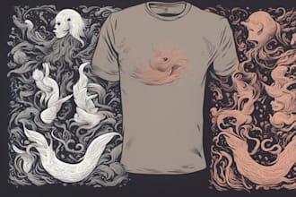 design a beautiful linocut t shirt in my art style