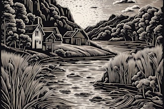 engraving linocut style digital drawing art