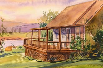 paint custom digital watercolor house, building portrait illustrations
