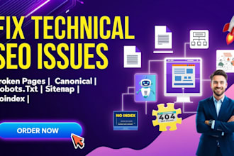 fix broken pages, canonical issues, robots txt, xml sitemaps and noindex tag