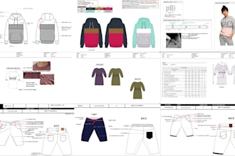 design fashion apparel clothing techpack and technical sketches