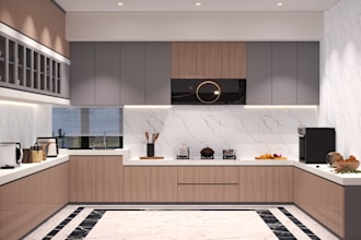do kitchen interior design and 3d high quality render