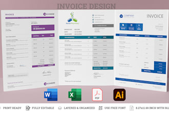 do a professional custom invoice template design in excel, word, and PDF