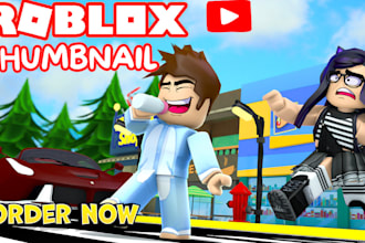 create a roblox cartoon roblox gfx youtube thumbnail design in any style