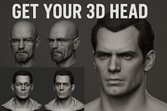 sculpt realistic 3d head model, action figure face sculpt, stl file 3d printing