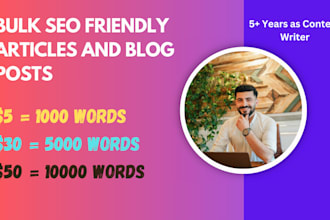 write SEO friendly bulk articles and blog posts, tech blogs