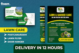 design urgent lawn care eddm, door hanger, postcard