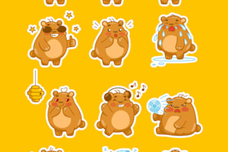 create cute animals, cartoon characters sticker pack design