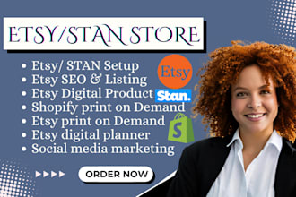set up etsy stan store etsy digital product print on demand etsy shop seo