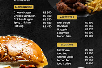 make modern menu design  flyer and business card in 12 hours