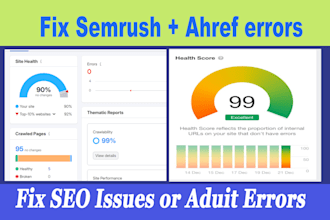fix semrush, google search console errors, ahrefs ,SEO audit issues for ranking
