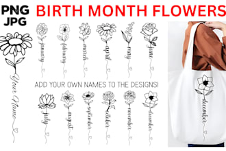 create custom birth flower bouquet ,family birth month print