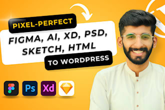 do pixel perfect conversion of xd PSD HTML sketch and figma files to wordpress