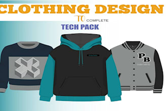 design clothing tech pack, fashion apparel design, flat sketch technical drawing
