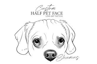 custom minimalist half face pet portrait tattoo design