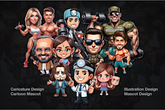 design, caricature logo mascot, cartoon mascot, image caricature, etc
