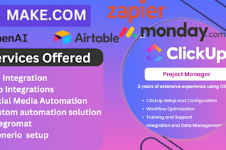 setup workflow, integrates make com automation, monday crm clickup asana, notion