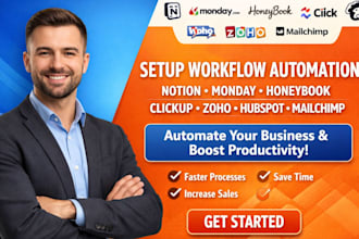 setup workflow automation notion monday honeybook clickup zoho hubspot mailchimp