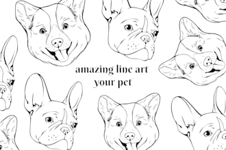 draw awesome line art illustration for your dog, cat in 5 hours
