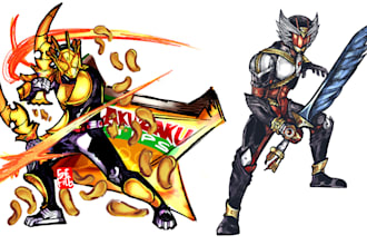 draw your tokusatsu kamen rider character with manga style