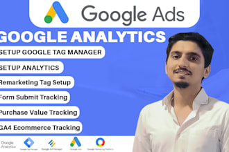 set up google analytics ga4, ecommerce tracking, tag manager, and ad conversions