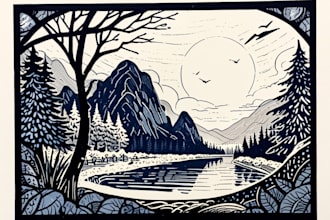 create artistic linocut illustration in my style