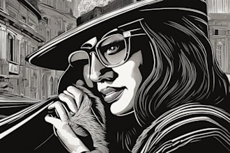 draw a custom digital art portrait in linocut style