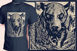 create animal linocut tshirt design for brands