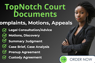 draft court documents, motions, appeals, complaints, discovery