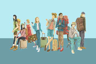create treveler, backpacker, camping characters design
