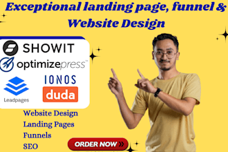 design showit, duda, optimizepress, ionos, dora run, looka website and SEO