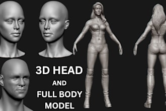 sculpt 3d realistic head face portrait bust up and full body model for printing