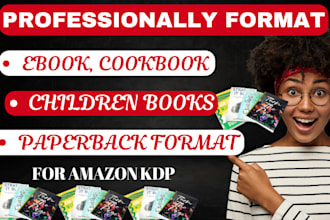 format paperback, ebook, cookbook, children book for amazon kdp, epub, lulu