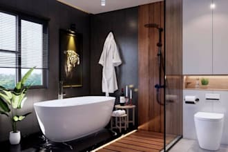 design modern kitchen and bathroom interior with realistic 3d render