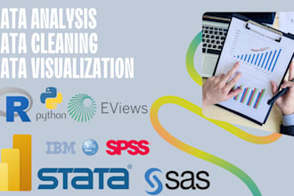 do data analysis, visualization, cleaning, reporting by spss, stata, bi, python