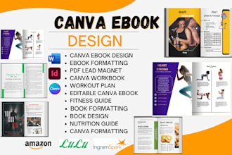 design canva ebook, pdf lead magnet, workout plan, workbook health fitness ebook