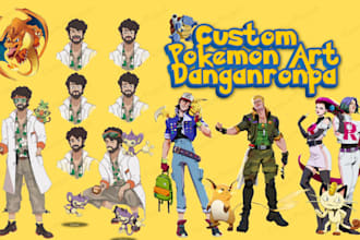 custom pokemon art, fakemon sprite sheet, pokemon trainer, danganronpa, gamecard