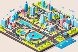 draw high quality vector or isometric map illustrations