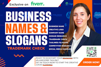 create catchy business name, logo design, slogan and web design for your brand