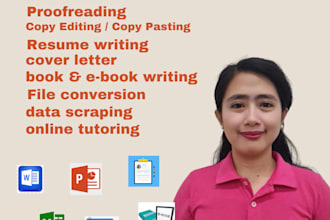 do data encoding, proofreading, resume writing, cover letter, online tutoring