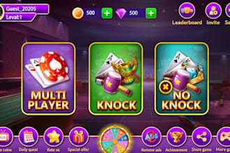create game UI UX design card games like tonk game, poker, rummy